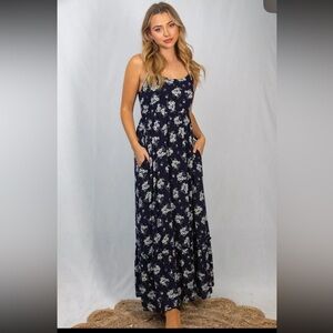 White Birch Navy Floral Maxi Dress